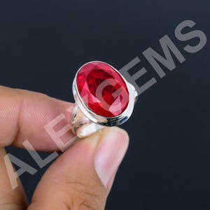 Faceted Ruby Ring:  Gemstone, 925 Sterling Silver Split Shank