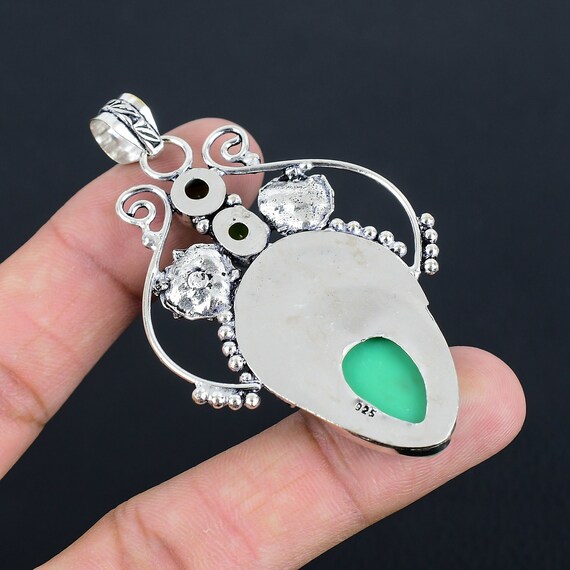Collier En Argent Sterling 925 Avec Péridot Cabochon - Chaîne Type Marquise 18 Pouces - Fait Main En Inde - Neuf Sans Emballage