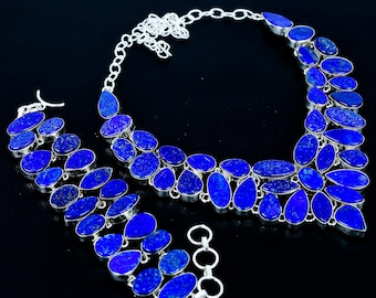 Lapis Lazuli Necklace & Bracelet Set: 925 Sterling Silver Jewelry