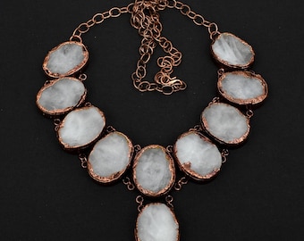Electroformed Rose Quartz Copper Necklace: Rough Gemstone Jewelry