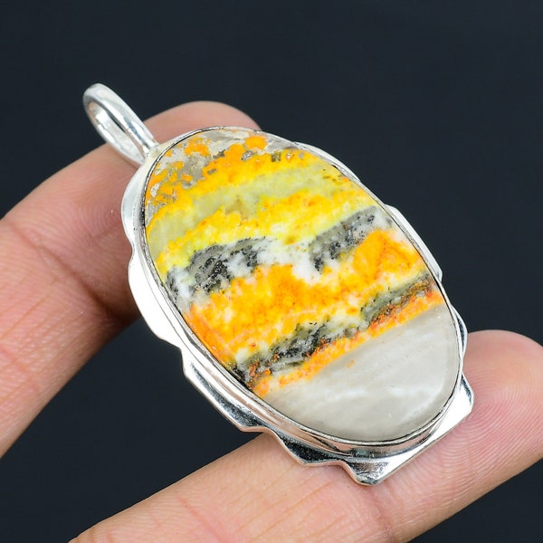 Natural Bumble Bee Jasper Gemstone Pendant | 925 Sterling Silver | Silver Jewelry | Handmade Silver Pendant Jewelry Gift for her/him