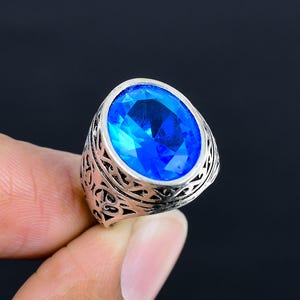 Blautopas Edelstein-Herrenring: Ottoman 925 Sterlingsilber