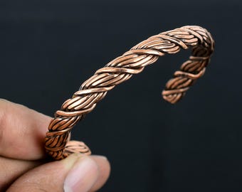 Twisted Copper Wire Bangle: Adjustable Solid Copper Wrist Cuff