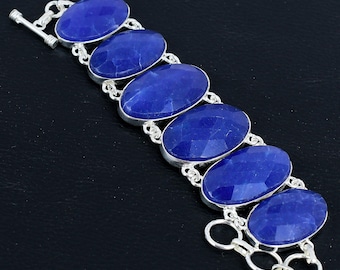 Lab-Created Blue Sapphire Bracelet - Diamonds