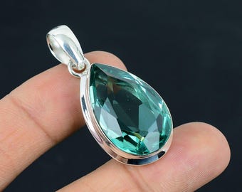 Faceted Blue Topaz Gemstone : 925 Sterling Silver Teardrop Shape Pendant For Her/him