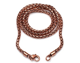 Oxidized Copper Wheat Chain Necklace: Solid Copper Viking Jewelry For Her/him
