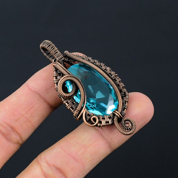 ブルートパーズ銅ペンダント：酸化ワイヤーラップネックレス - Etsy 日本