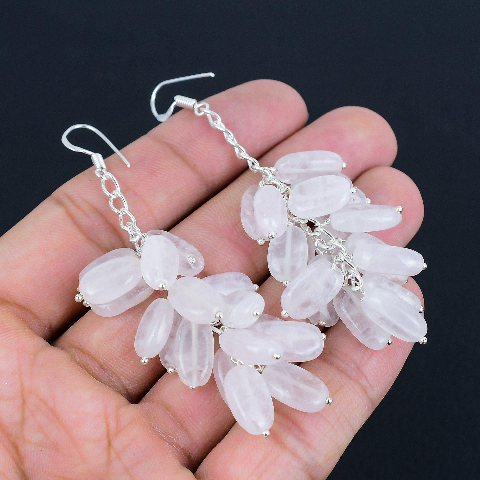 Grape Shape 925 Sterling Silver Earrings: Dangle Drop Hook Jewelry