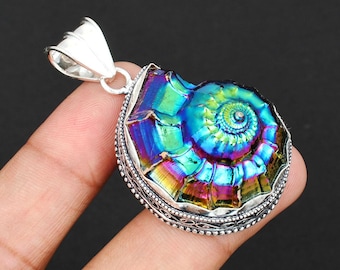 Ammolite Fossil 925 Sterling Silver Multicolor Gemstone Necklace Pendant For Her/him