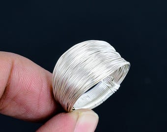 Multi Wire-wrap Sterling Silver Statement Ring | Bohemian-style Wide-band Jewelry For Unisex