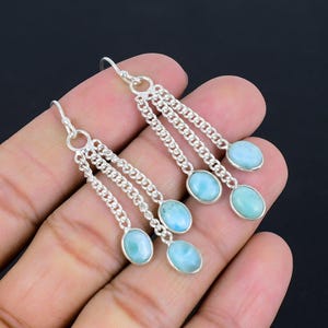 Larimar Gemstone Sterling Silver Drop Earrings: Dangle Jewelry