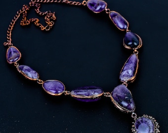 Purple Amethyst Electroformed Copper Adjustable Chain Necklace Jewelry For Her | Christmas Gift