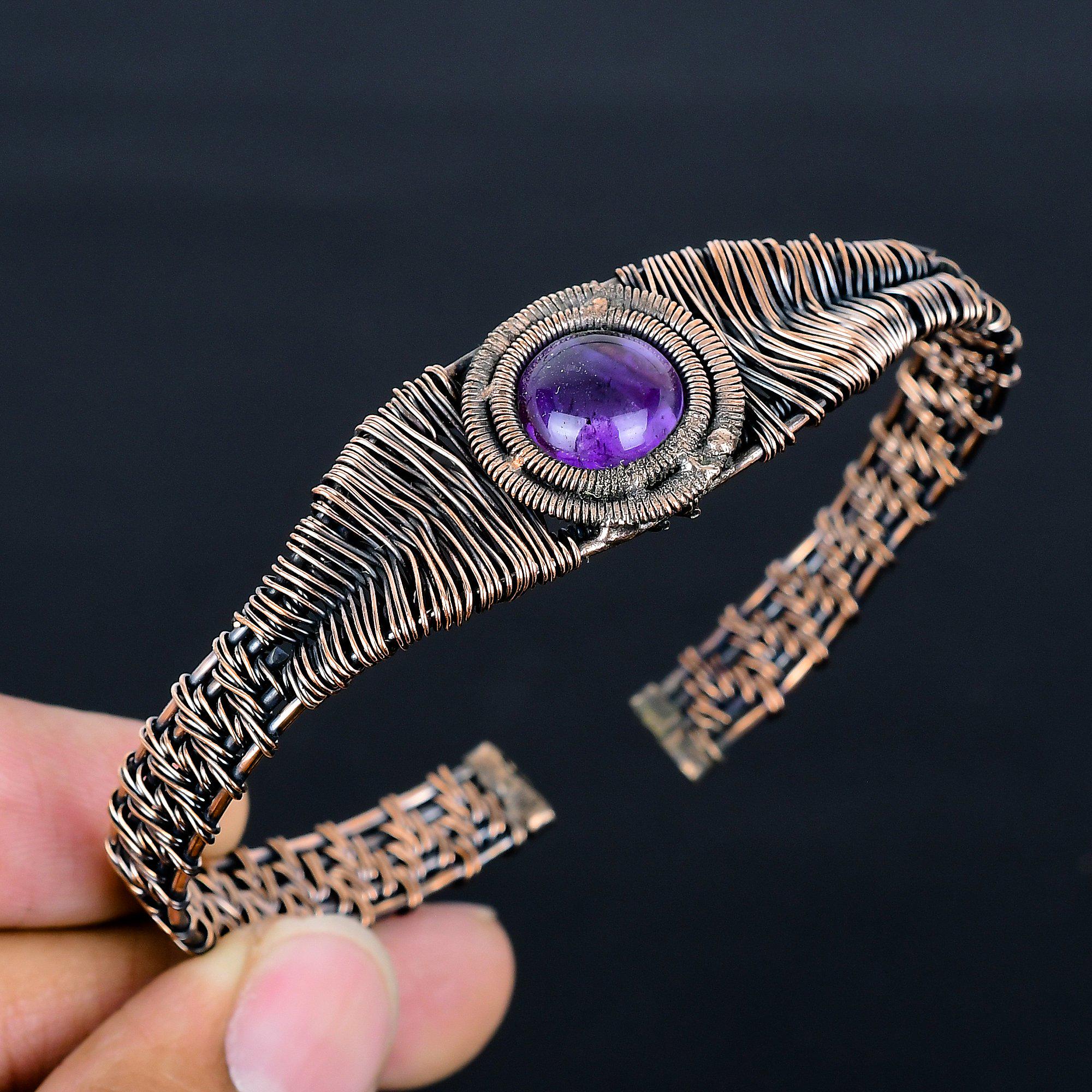Beautiful Copper Wrapped Gemstone Bangle | Copper Oxidised Wire Wrapped | Twisted Copper Cuff Bangle | Copper Jewelry Gift For Her/him