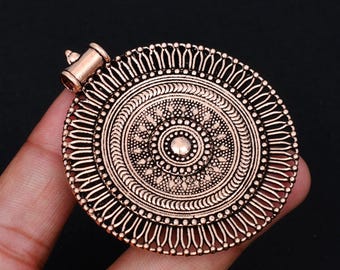 Textured Solid Copper Round Shape Necklace Pendant Jewelry For Her/him