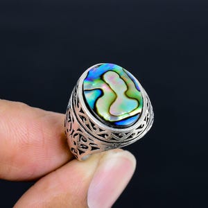Abalone Shell Sterling Silver Men's Ring: Ottoman Arabic Style