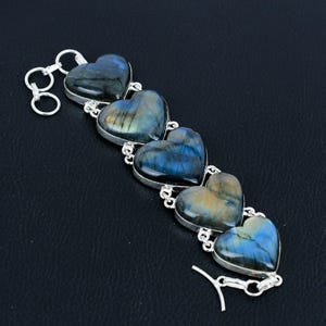 Herz Labradorit Edelstein Armband, 925 Sterling Silber, verstellbar Armband, Kettenarmband Schmuck für Ostern Geschenk