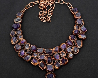 Electroformed Amethyst Necklace: Rough Gemstone Copper Jewelry