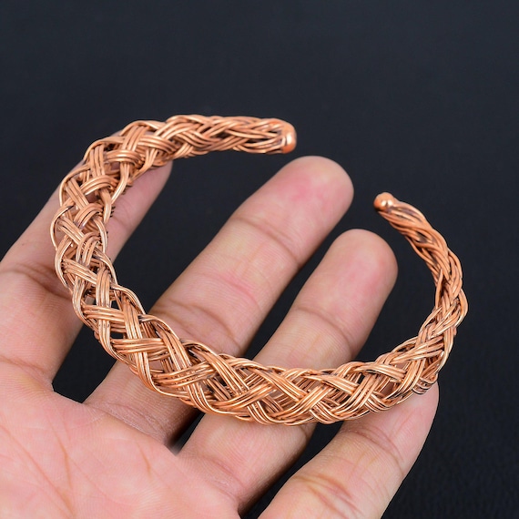 Bracelet Jonc Cuivre Turquoise, Argent 925, Jonc Ouvert Réglable