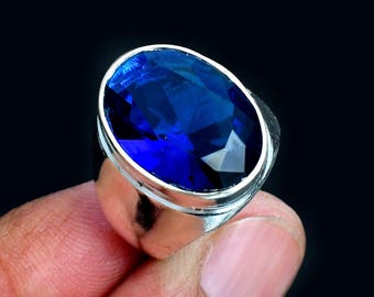 Faceted Tanzanite 925 Sterling Silver Oval Shape Gemstone Men's Ring