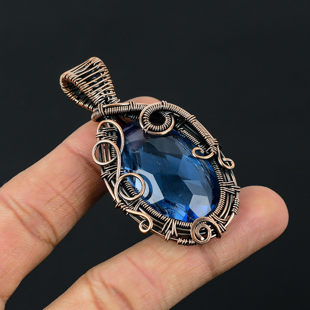 Copper Topaz Blue Topaz Copper Wire Wrapped Pendant Necklace - Etsy