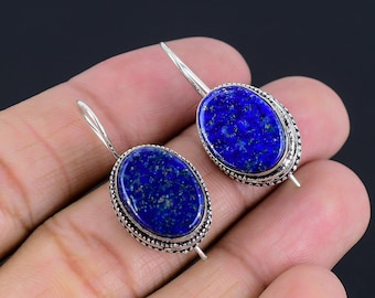 Oval Shape Gemstone: 925 Sterling Silver Dangle French Wire Earrings Jewelry
