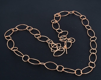 Pure Copper Link Chain Necklace: Adjustable Solid Jewelry