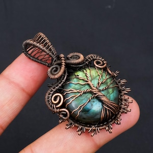 Labradorite Tree of Life Copper Pendant - Wire Wrapped Gemstone