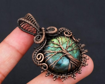 Labradorite Tree of Life Copper Pendant - Wire Wrapped Gemstone