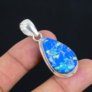 Fire Opal Teardrop Pendant: 925 Sterling Silver Necklace