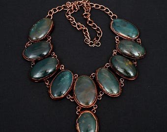 Electroformed Copper Bloodstone Necklace: Gemstone Jewelry Gift