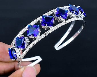 Tanzanite Gemstone Silver Bangle: 925 Sterling Silver Adjustable Wrist Jewelry