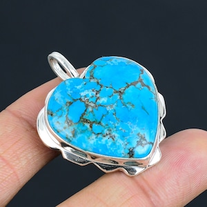 Herzform Türkis Edelstein Anhänger | 925er Silber | Silberschmuck |  Silber Anhänger Schmuck Geschenk für sie / ihn
