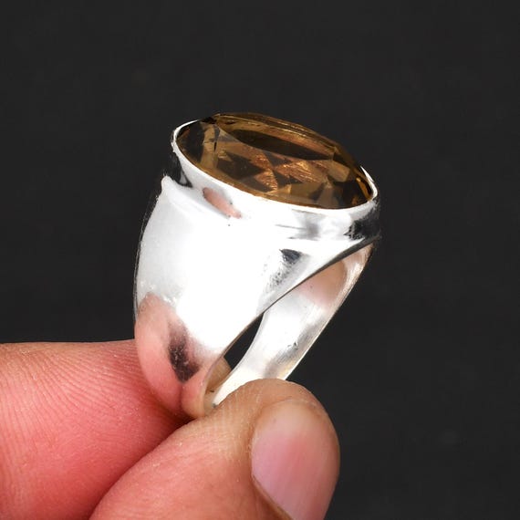 Smoky Quartz Sterling Silver Men's Ring - Oval Gemstone - Etsy