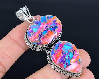 Oyster Turquoise Silver Pendant: 925 Sterling, Double Stone