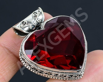 Herzform Granat Edelstein: 925 Sterling Silber Halskette Anhänger für Sie / Ihn