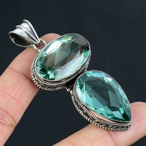 Colgante de doble piedra aguamarina: collar de plata de ley 925