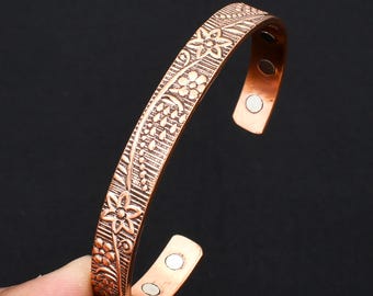 Pulsera ajustable de cobre texturizado para ella/él