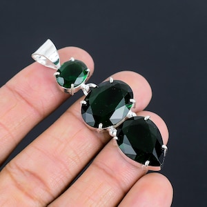 Three Peridot Gemstone Silver Pendant | 925 Sterling Silver | Prong Set Pendant | Necklace Pendant | Silver Pendant Jewelry Gift For Her/him