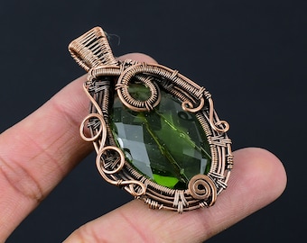 Natural Peridot Gemstone Copper Pendant, Oxidized Wire Wrapped Pendant, Handmade Copper Wrapped Pendant Jewelry Gift For Valentine's Day