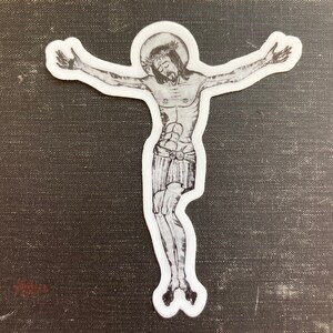 Autocollant Jésus-Christ | Autocollant crucifix | Autocollant spirituel | Autocollant d’ordinateur portable | Conception d’autocollants | Art chrétien | Œuvres d’art catholiques