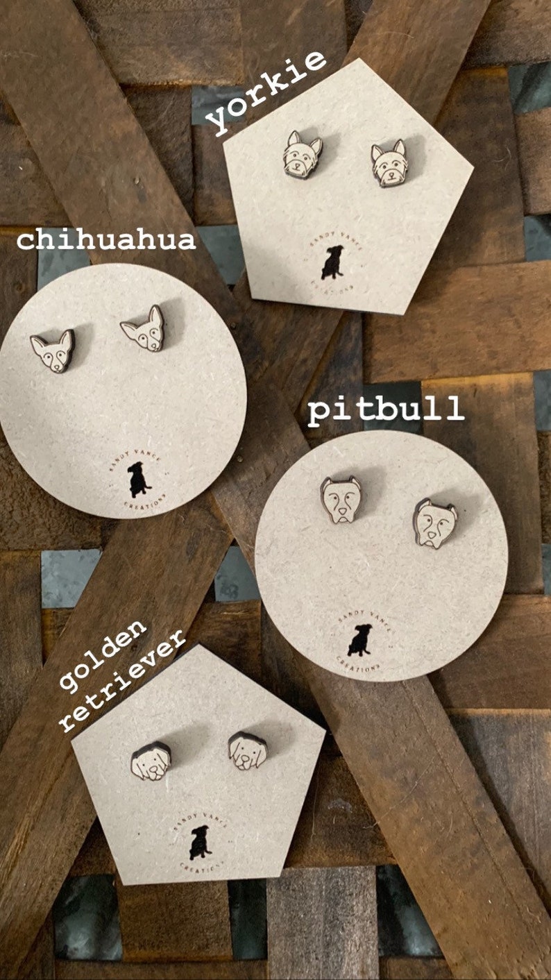 Pet Earrings Dog Post Earrings Dog Earrings Laser Cut and engraved Dog Earrings Dog Lovers Dog Stud Earrings Dog Breed Stud Earrings