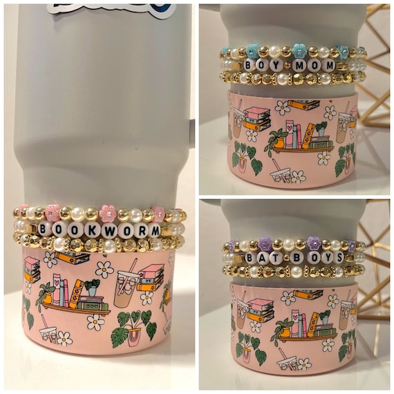 Stanley Cup Charm Accessory Bookworm Bookish Customizable Friendship Bracelets Stanley Tumblr Bead Stacked Bracelet Etsy