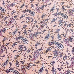 Pink Paisley Park Print Cork Leather - Cowhide Backed Cork Sheets READ DESCRIPTION