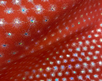 Hojas de cuero para manualidades - Tomate brillante rojo/plata - Hojas de cuero de ante genuino impresas para hacer pendientes