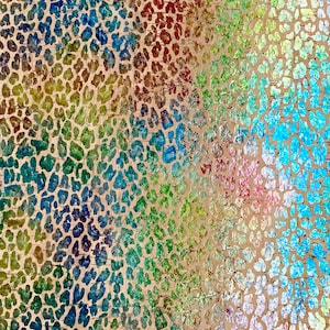 Leather Backed Cork - Metallic Rainbow Leopard Cork Leather Fabric - 7.5x10&quot; - Cork Backed Cowhide Leather for Making Earrings