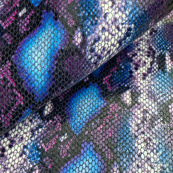 Snake Print Genuine Leather Sheets -  Blue/Purple Multi -  High Quality Genuine Leather 1.2/1.3MM