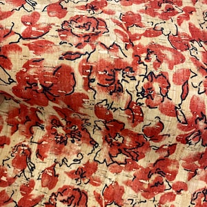 Red/Black Floral Print Cork Leather Fabric - Cork Backed Cowhide Genuine Leather - 8x10&quot; Leather for Making Earrings