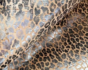 Metallic Leopard Print Korklederlaken - Metallic Silver Smoke - Kork Bedrucktes Leder - Rindslederrücken Korklaken