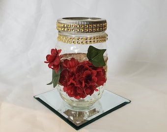 Burgundy Mason Jar Centerpiece | Bridal Shower | Weddings | Baby Shower | Centerpieces