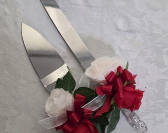 Red & White Roses Cake Knife and Server | Wedding |Bridal Shower | Baby Shower | Quince | Sweet Sixteen